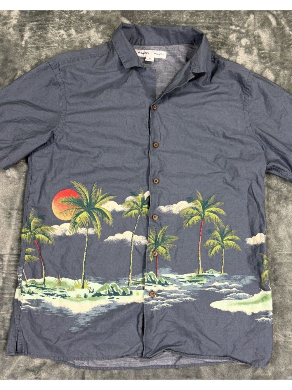 Old Navy Blue Palm Tree Tropical Button-Down Shirt